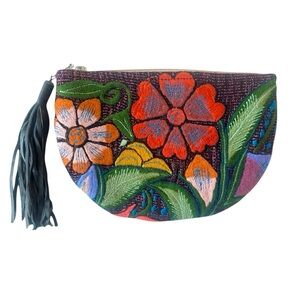 Mexican Floral Embroidered Clutch with Tassel